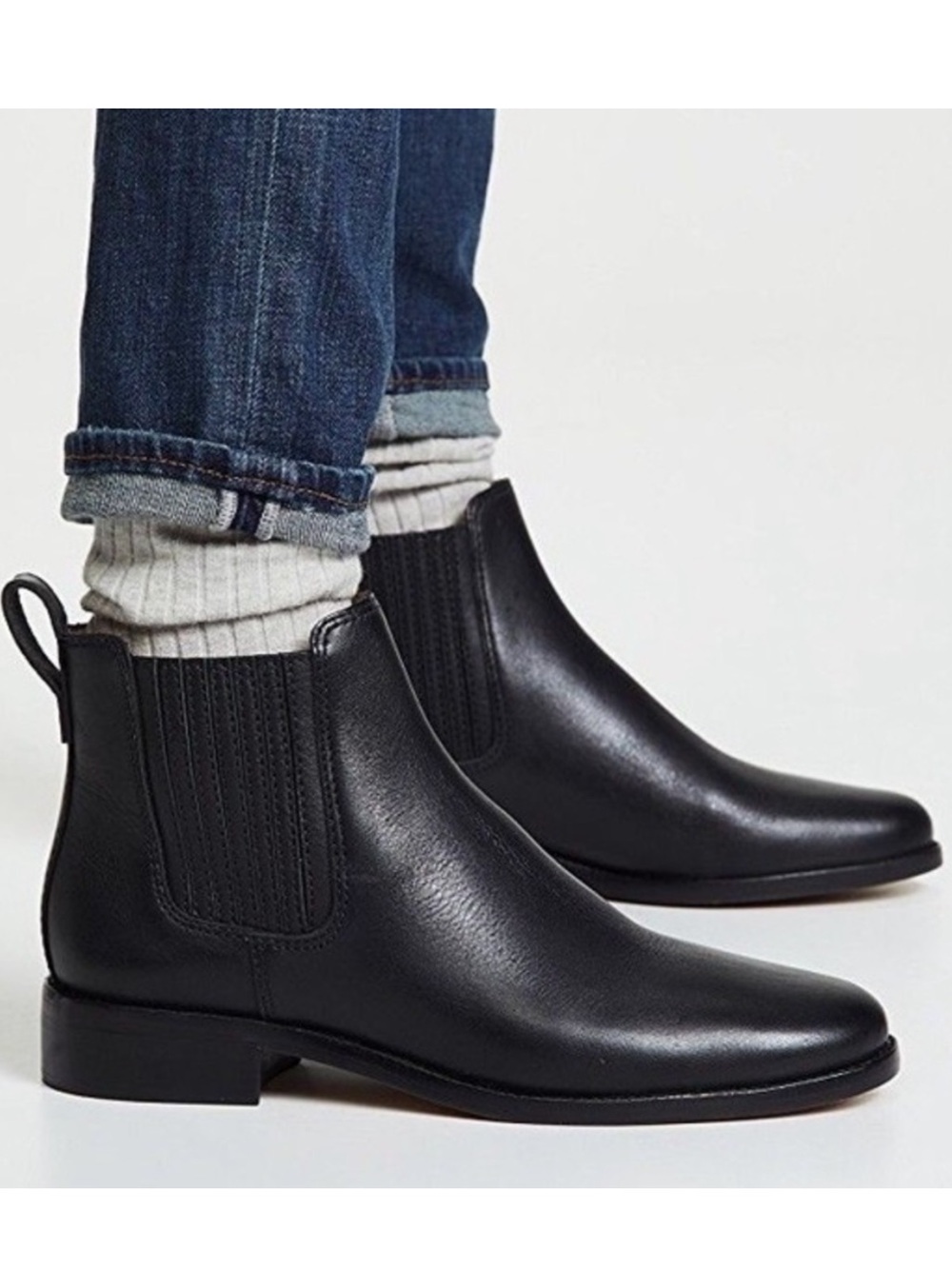 Madewell Ainsley Chelsea Boots Pull On Leather Ankle Bootie Black 8.5